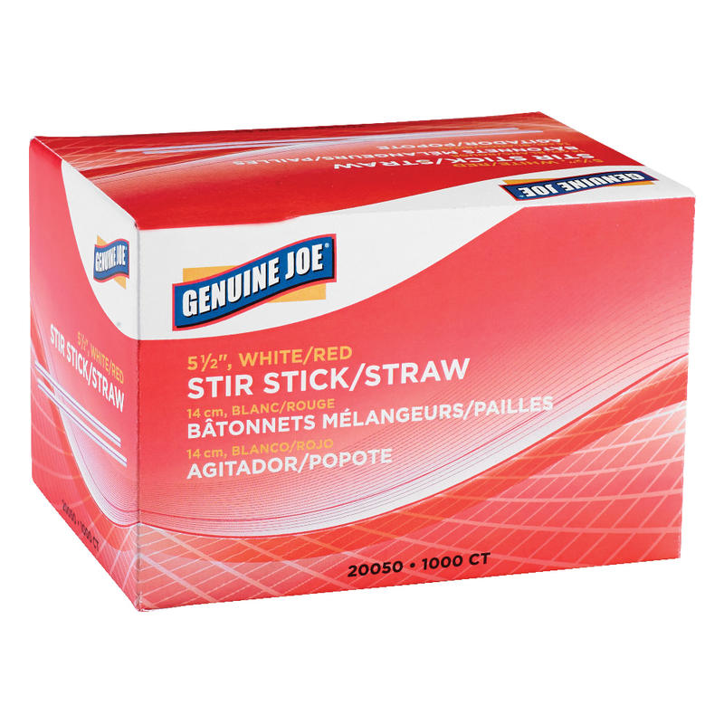 Genuine Joe 5-1/2in Plastic Stir Stick/Straws - 5.50in Length - Plastic - 40000 / Carton - White MPN:20050CT