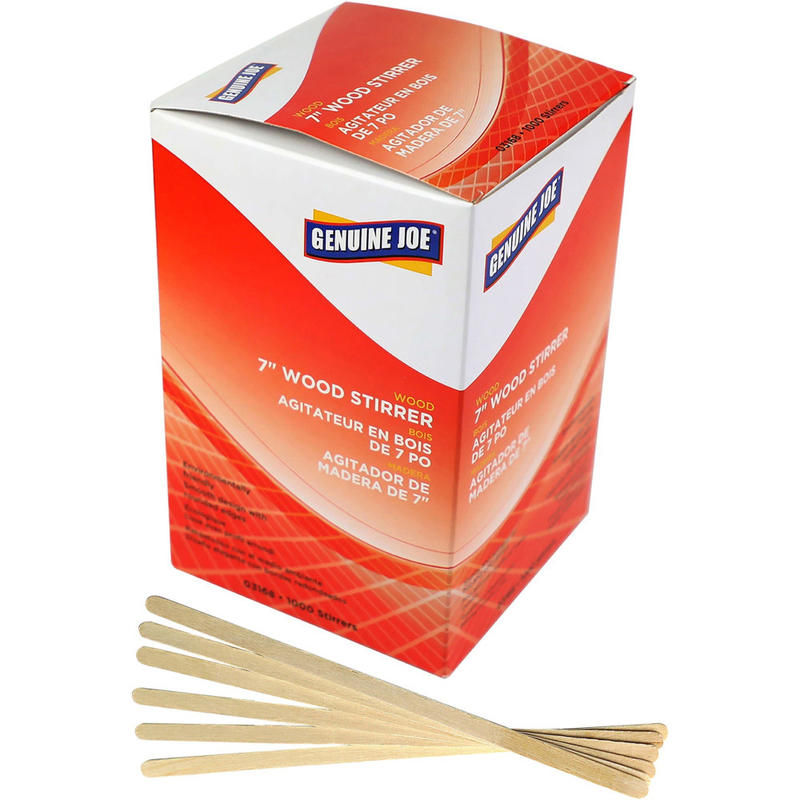 Genuine Joe Wooden Stirrers - 7in Length - Wood - Woodgrain - 1000 / Box MPN:03168