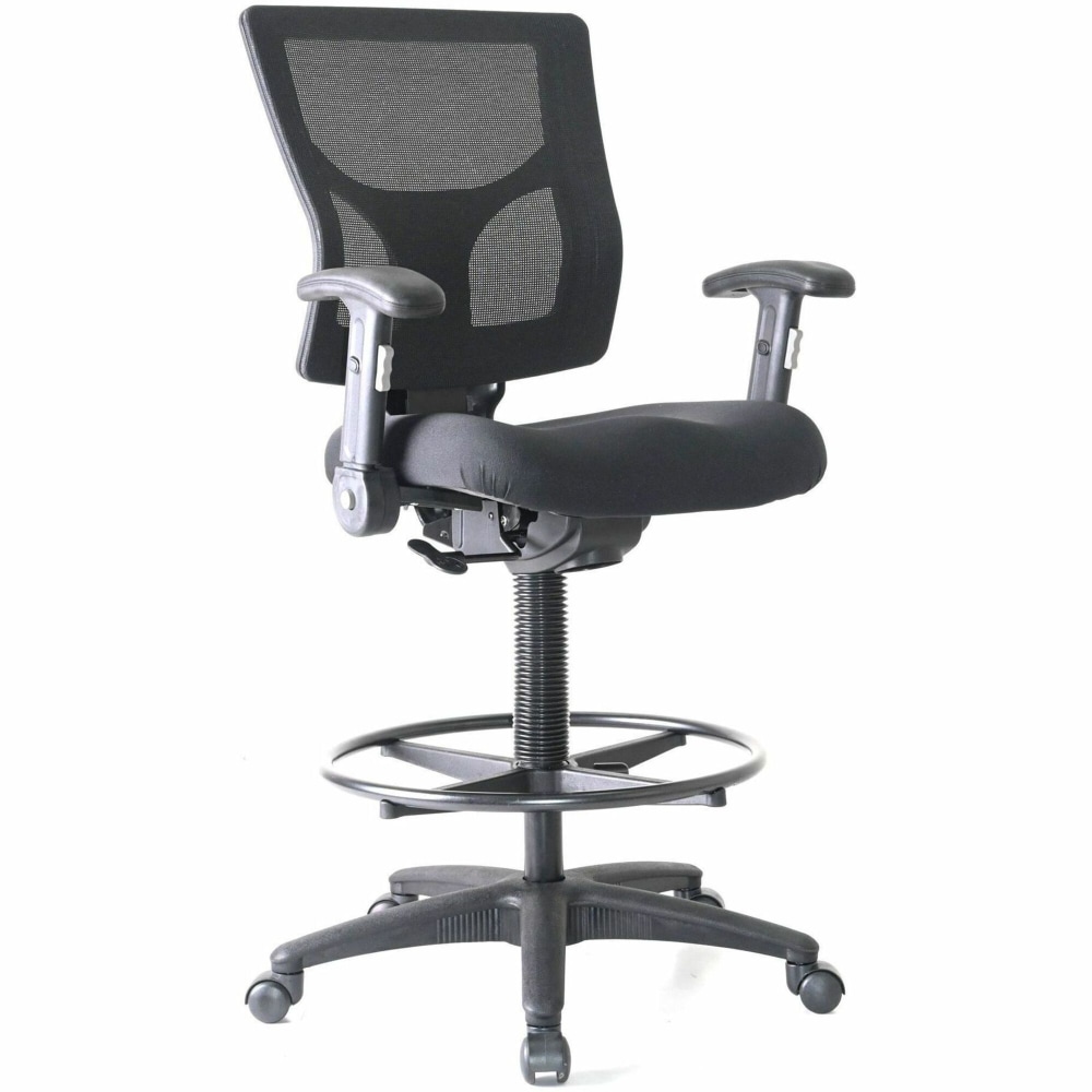 Lorell Conjure Office Stool - Fabric, Polyurethane, Molded Foam Seat Material - Black - Armrest - 1 Each MPN:62021