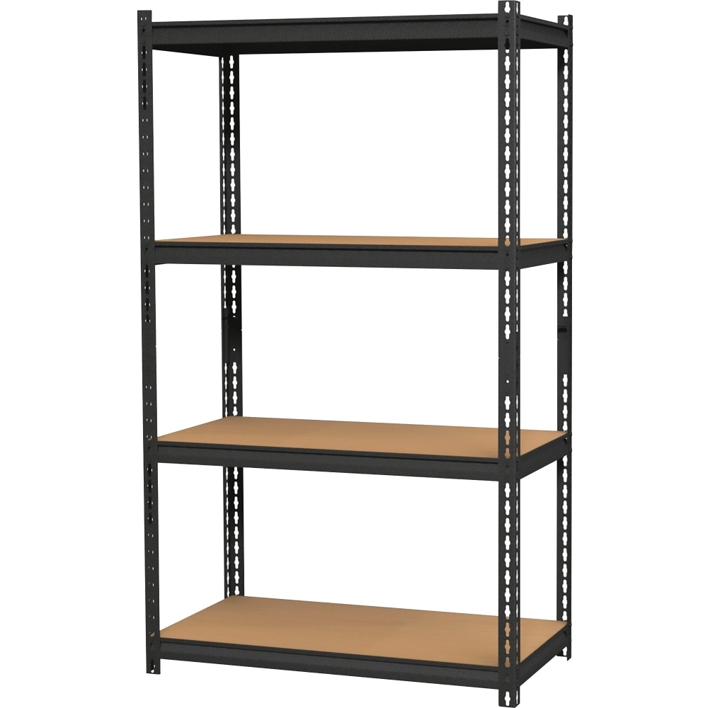 Lorell Iron Horse 2300 lb Capacity Riveted Shelving - 4 Shelf(ves) - 60in x 36inx 18in Depth - 30% Recycled - Black - Steel, Particleboard - 1 Each MPN:59696