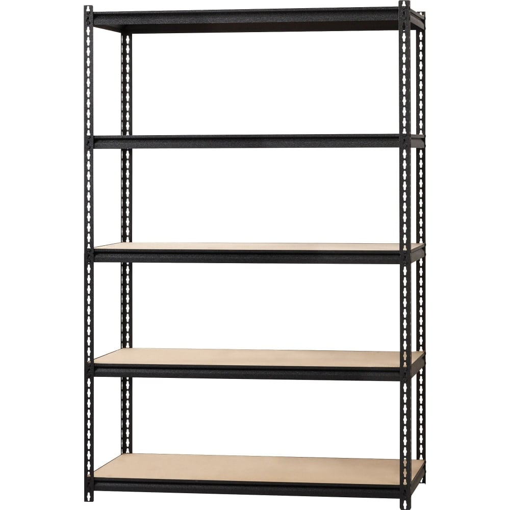 Lorell Iron Horse 2300 lb Capacity Riveted Shelving - 5 Shelf(ves) - 72in x 48inx 24in Depth - 30% Recycled - Black - Steel, Particleboard - 1 Each MPN:59699