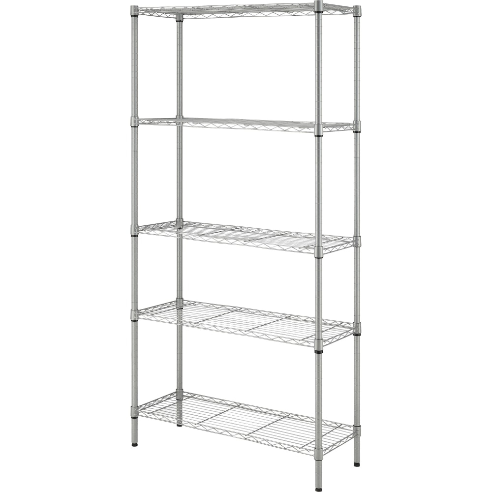 Lorell Light-Duty Wire Shelving, 5 Tier(s), 72inH x 36inW x 14inD, Floor, Epoxy, Silver, Plastic, Metal, Steel MPN:70062