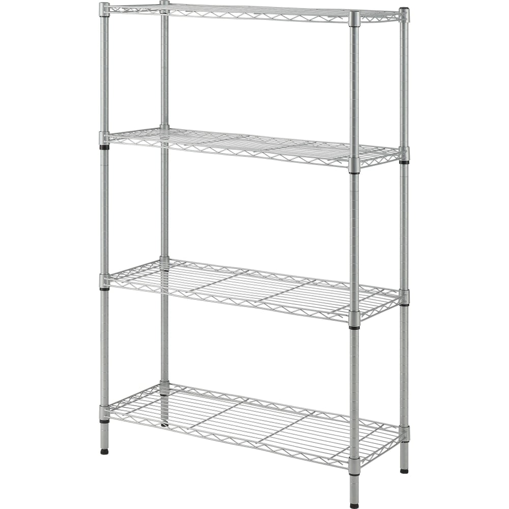 Lorell Light-Duty Wire Shelving, 4 Tier(s), 54inH x 36inW x 14inD, Floor, Sturdy, Epoxy, Silver, Plastic, Metal, Steel MPN:70063
