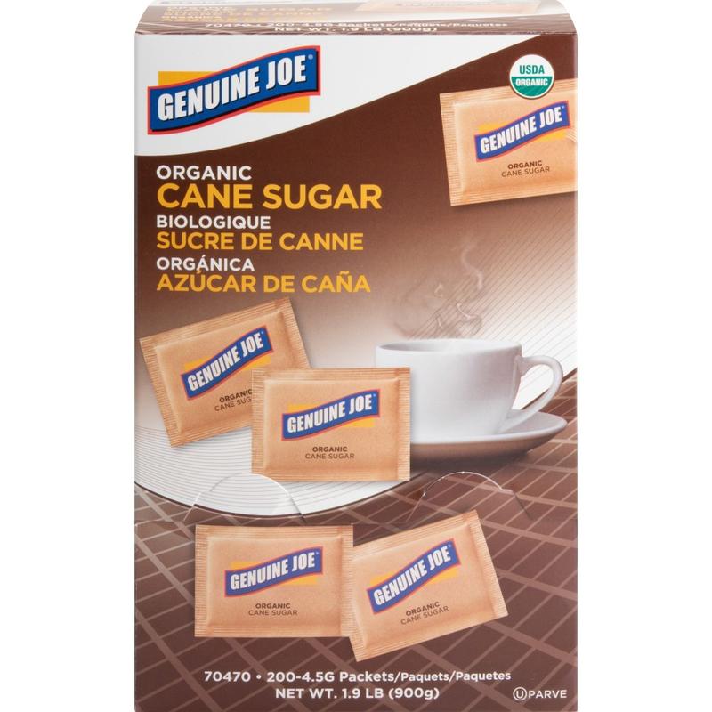 Genuine Joe Turbinado Natural Cane Sugar Packets - 0.159 oz (4.5 g) - Molasses Flavor - Natural Sweetener - 200 / Box MPN:70470