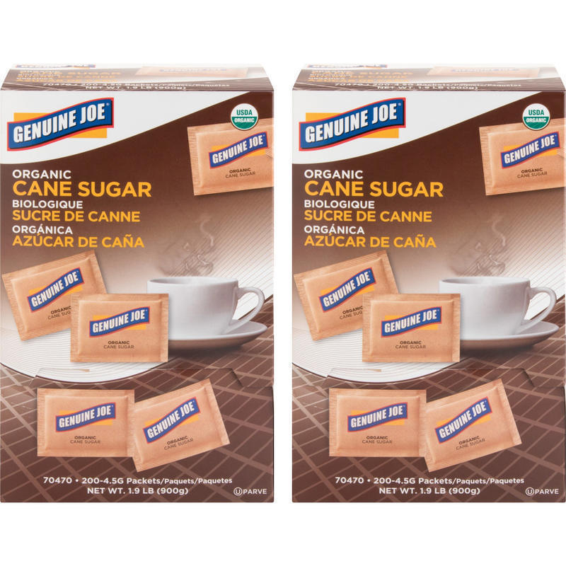 Genuine Joe Turbinado Natural Cane Sugar Packets - 0.159 oz (4.5 g) - Molasses Flavor - Natural Sweetener - 200/Box - 2 / Carton MPN:70470CT