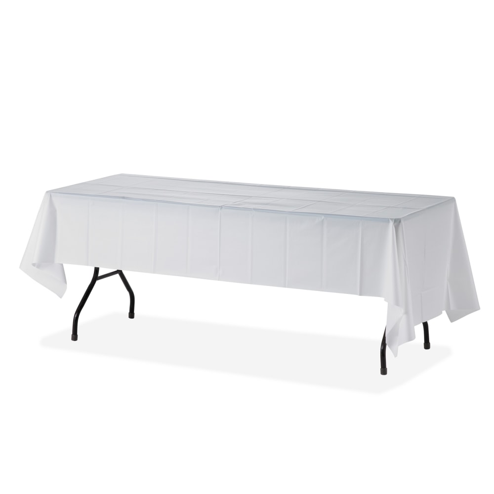 Genuine Joe Plastic Rectangular Table Covers, 108in Length x 54in Width, Plastic, White, 6 Per Pack, 4 Packs MPN:10328CT