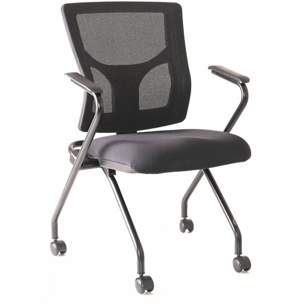 Lorell Conjure Mesh Training Chairs with Arms - Polyurethane, Molded Foam, Fabric Seat Material - Black - Armrest - 2 / Carton MPN:62019