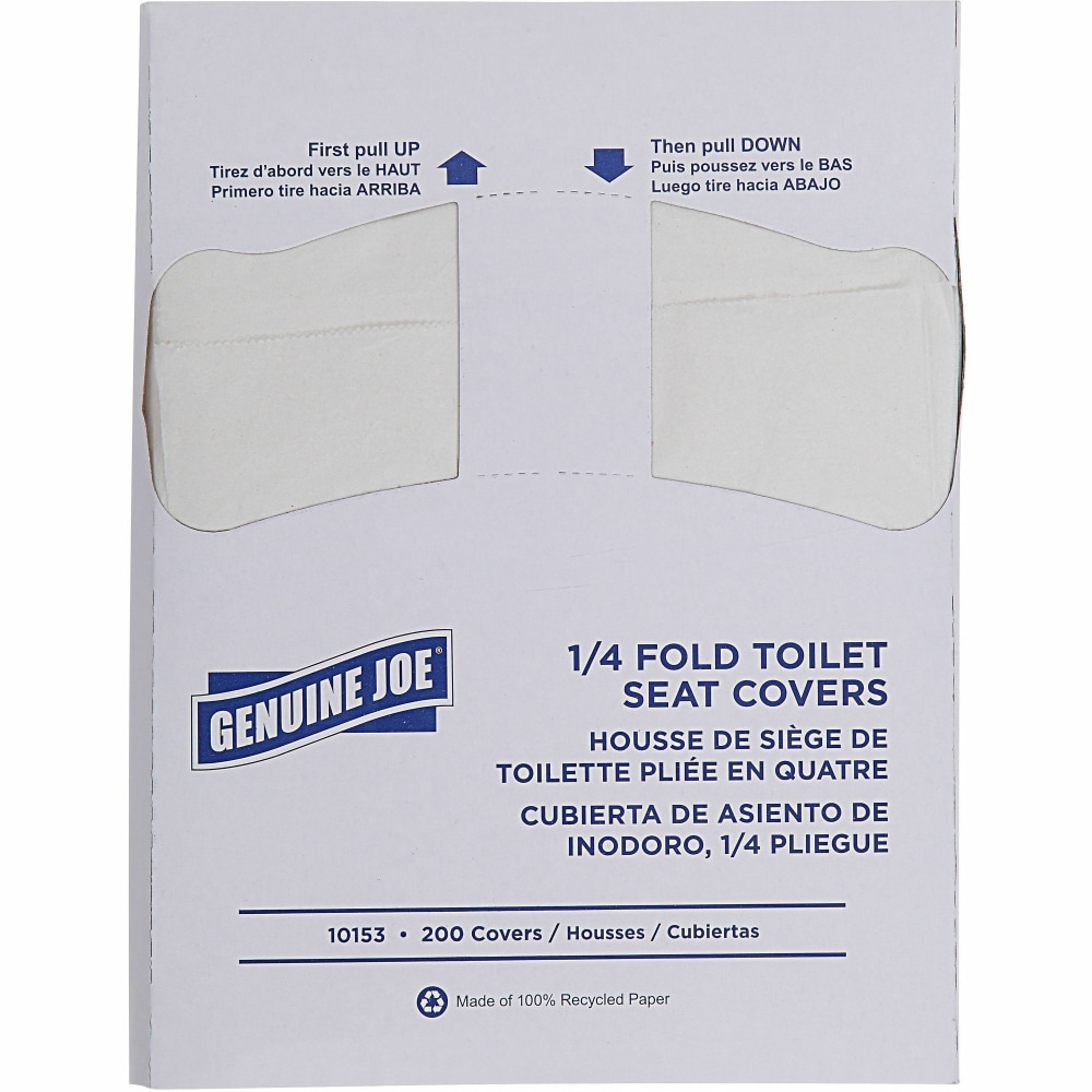 Genuine Joe Quarter-Fold Toilet Seat Covers - Quarter-fold - For Toilet - White - Paper - 200/Pack - 25 / Carton MPN:10153