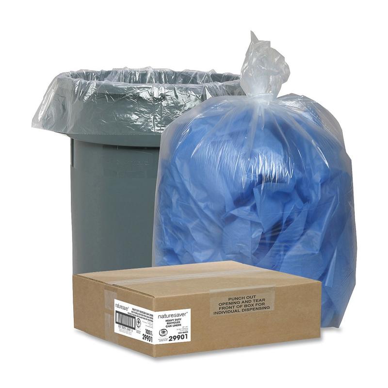 Nature Saver Trash Can Liners, 1.5mil, 45 Gallons, 30% Recycled, Clear, Box Of 100 MPN:29901