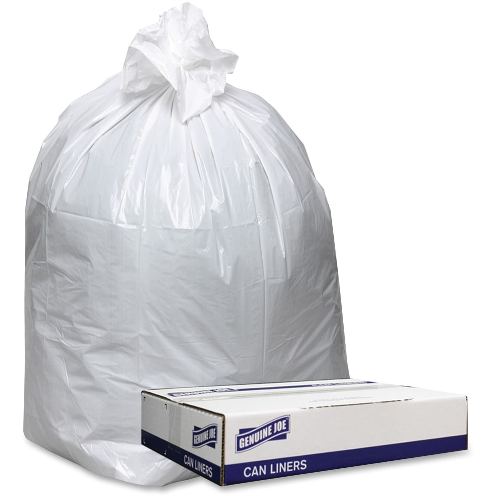 Genuine Joe Low Density White Can Liners, 60 gal Capacity, 38inx 58inx0.90 mil (23 Micron) Thickness, 100 Count - 3858W MPN:3858W