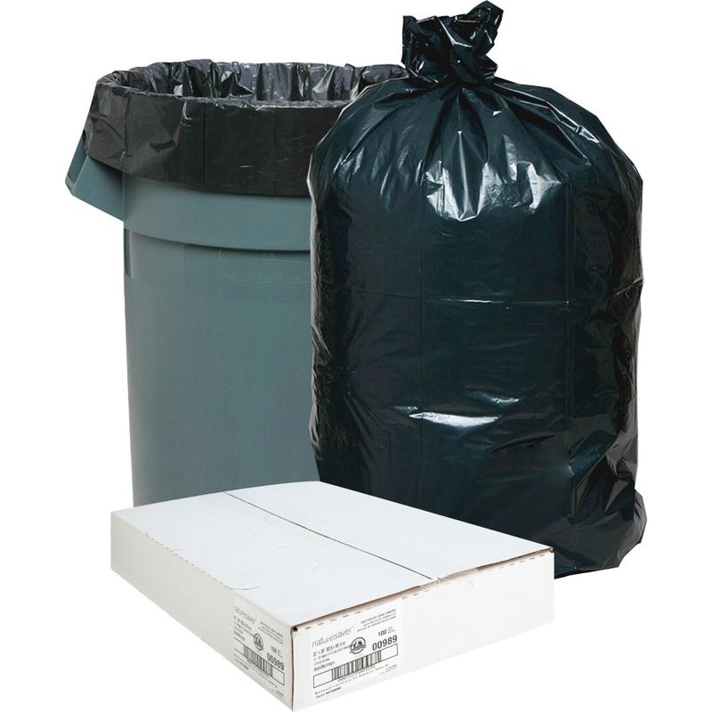 Nature Saver 1.25 mil Can Liners, 31 33 Gallons, 33in x 39in, 75% Recycled, Black, Box Of 100 MPN:00989