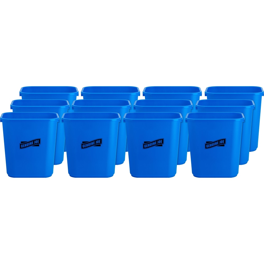Genuine Joe 28-1/2 Quart Recycle Wastebasket, 7.13 gal Capacity, Rectangular, 15inH x 14.5inW x 10.5inD, Blue, White, 12 / Carton MPN:57257CT