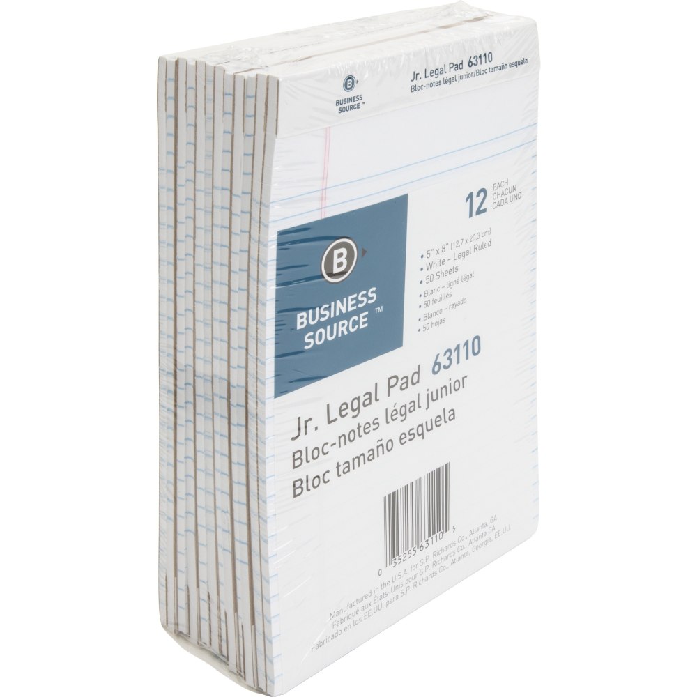 Business Source Writing Pads - 50 Sheets - 0.28in Ruled - 16 lb Basis Weight - Jr.Legal - 8inx5in Sheet Size - 63110 MPN:63110