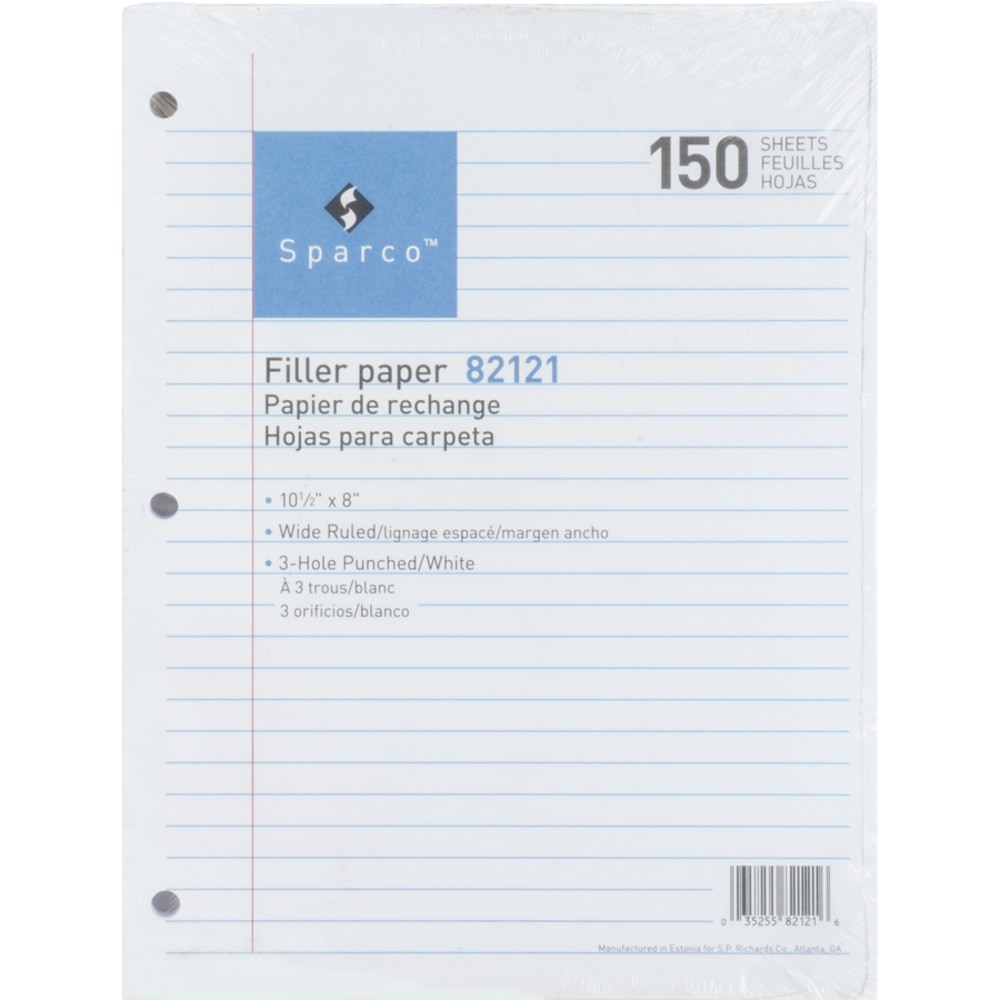 Sparco 3HP Notebook Filler Paper, 8in x 10.5in, Wide Ruled, 1800 Sheets, White (Min Order Qty 2) MPN:82121BD