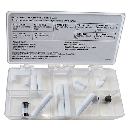 Stir Bar Kit, 12.7-50.8 mm L, Oct, PK16 MPN:F37180-0000