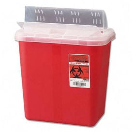 Covidien 2-Gallon Biohazard Sharps Container with Horizontal-Drop Opening Lid Red CVDS2GH100651