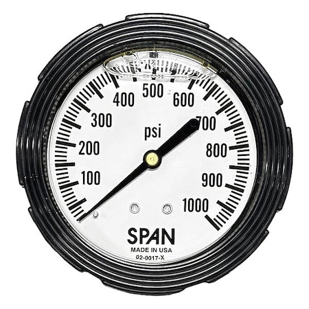 Industrial Pressure Gauge, 1/4 in NPT, Center Back Location MPN:LFC210-1000-PSI-G-CERT