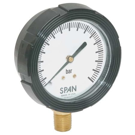 Industrial Compound Gauge, 1 to 0 to 5 psi, 2 1/2 in Dial, 1/4 in NPT, Bottom Location MPN:LFS-210-(1/0/5 BAR)-G
