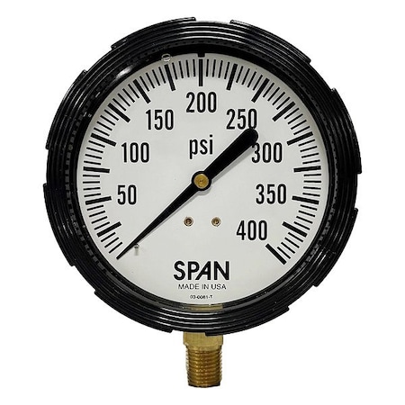 Industrial Pressure Gauge, 1/4 in NPT, Bottom Location MPN:LFS310-400-PSI-G-QC-CERT