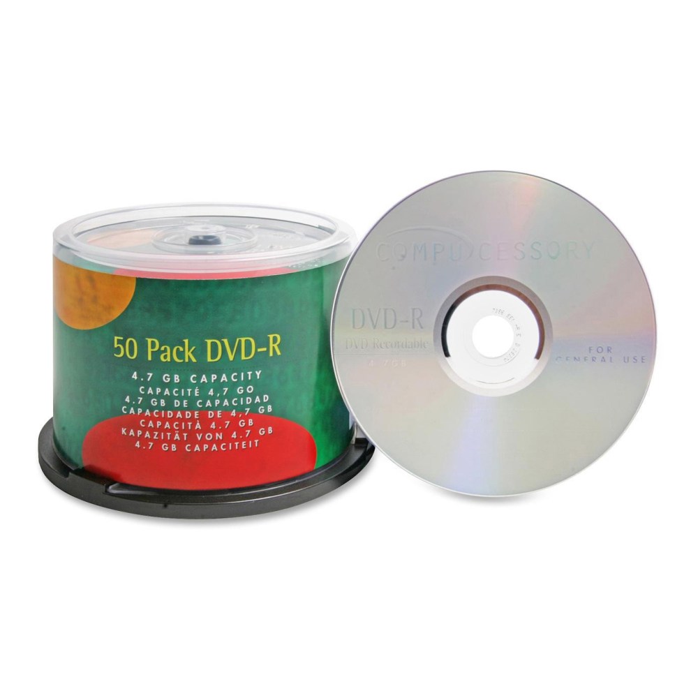 Compucessory DVD Recordable Media - DVD-R - 16x - 4.70 GB - 50 Pack - 120mm - 2 Hour Maximum Recording Time (Min Order Qty 3) MPN:35557