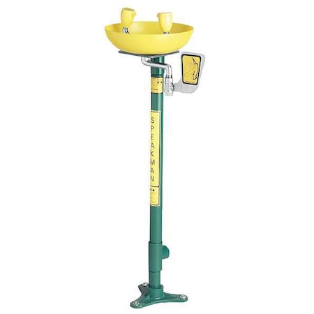 Eye/Face Wash Station, Pedestal Mount, Galvanized Steel Pipe, 38.625 H, Plastic Bowl, Green MPN:SE-496