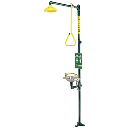 Emergency Shower Combination, 93.75 H, Stainless Steel Bowl, Green MPN:SE-616