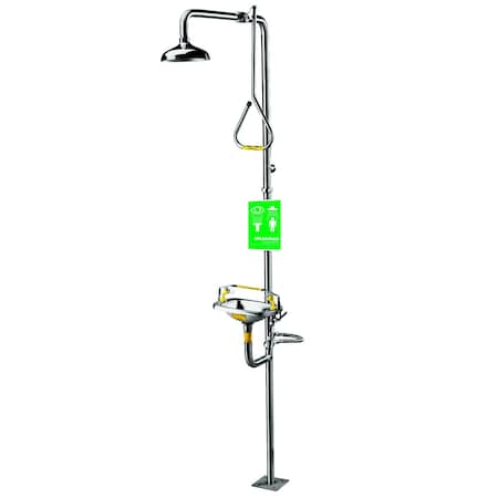Emergency Shower Combination, 93.75 H, Stainless Steel Bowl, Chrome MPN:SE-622