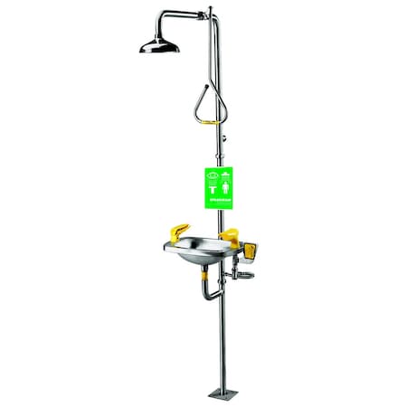 Emergency Shower Combination, 93.75 H, Stainless Steel Bowl, Chrome MPN:SE-623
