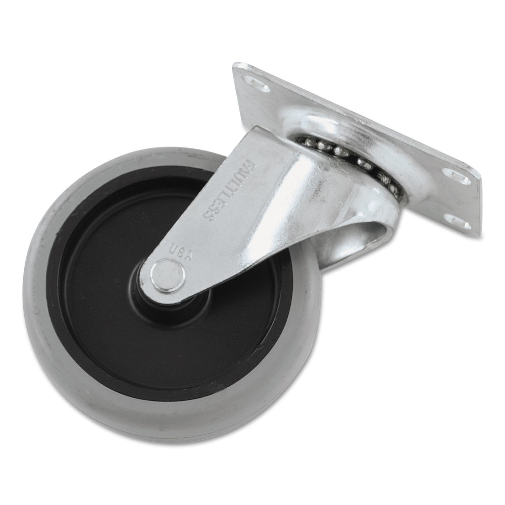 Rubbermaid Commercial Non-Marking Plate Casters, Swivel Mount Plate, 4in Wheel, Black/Gray/Silver MPN:FG1011L20000