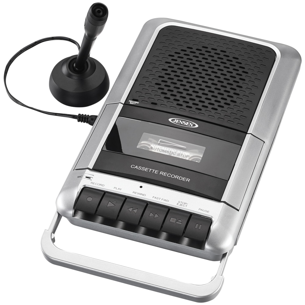 Jensen Stereo USB MCR-100 Cassette Player, 3-3/8inH x 4-7/16inW x 1-1/4inD, Black MPN:MCR-100