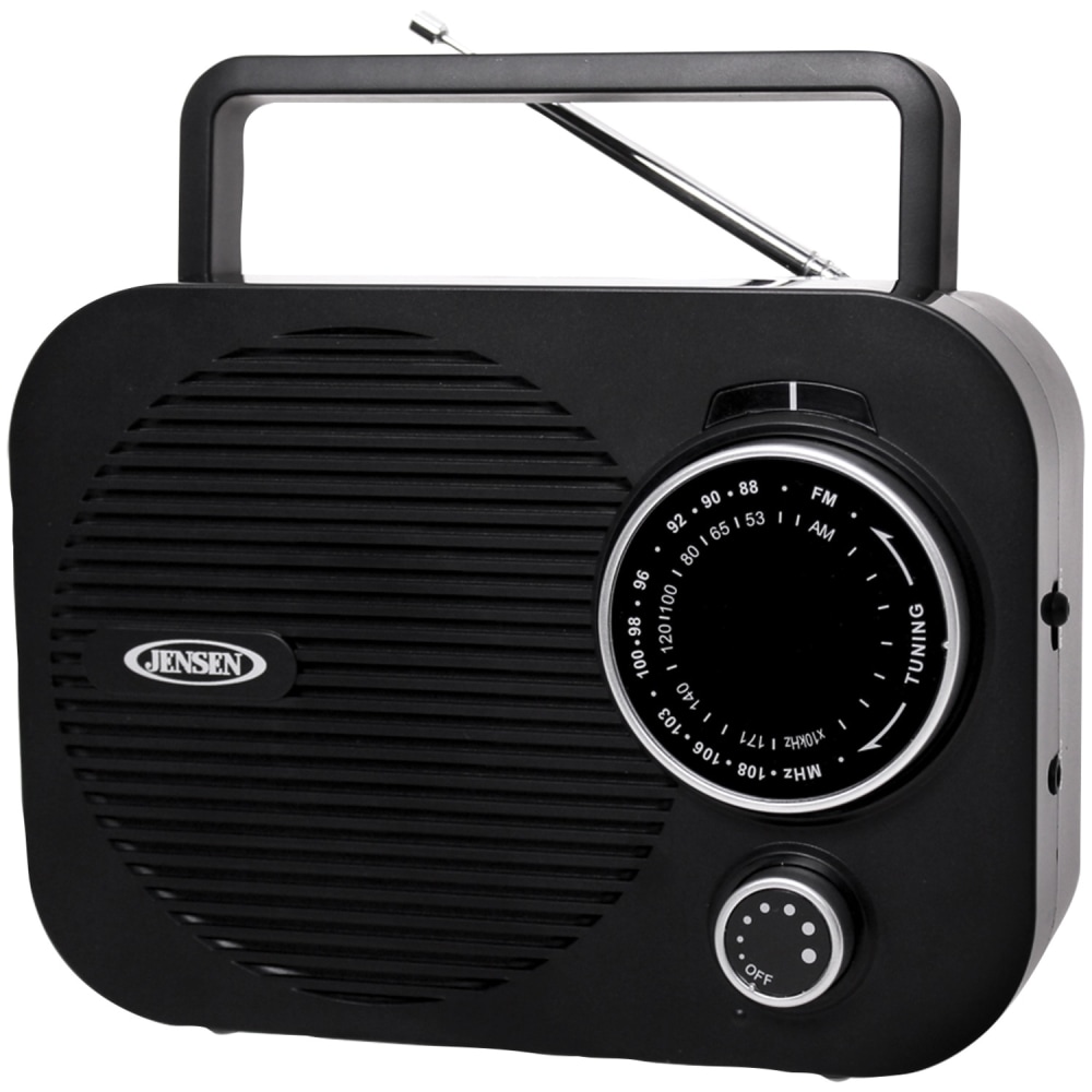 JENSEN MR-550 Portable AM/FM Radio With Telescoping Antenna, 5-9/16inH x 7-1/8inW x 3-3/16inD, Black MPN:MR-550-BK