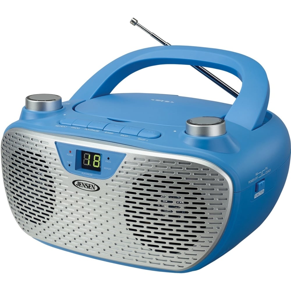JENSEN Portable Stereo Compact Disc Player with AM/FM Stereo Radio - 1 x Disc Integrated Stereo Speaker - Blue, Silver - CD-DA, MP3 - Auxiliary Input MPN:CD-485-BL