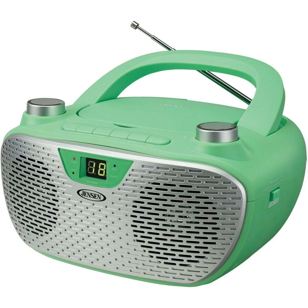 JENSEN Portable Stereo Compact Disc Player with AM/FM Stereo Radio - 1 x Disc Integrated Stereo Speaker - Green, Silver - CD-DA, MP3 - Auxiliary Input MPN:CD-485-GR