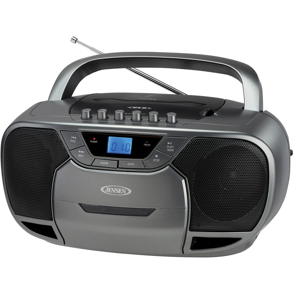 JENSEN CD-590-GR Radio/CD Player/Cassette Recorder Boombox - 1 x Disc Integrated Stereo Speaker - Gray, Black LCD - CD-DA, MP3 - Auxiliary Input MPN:CD-590-GR