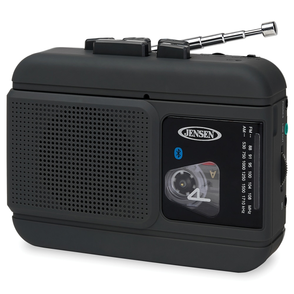 Jensen MCR-60 Bluetooth Portable Personal Cassette Player/Recorder With AM/FM Radio, 4.6inH x 3.6inW x 1.8inD, Black MPN:MCR-60