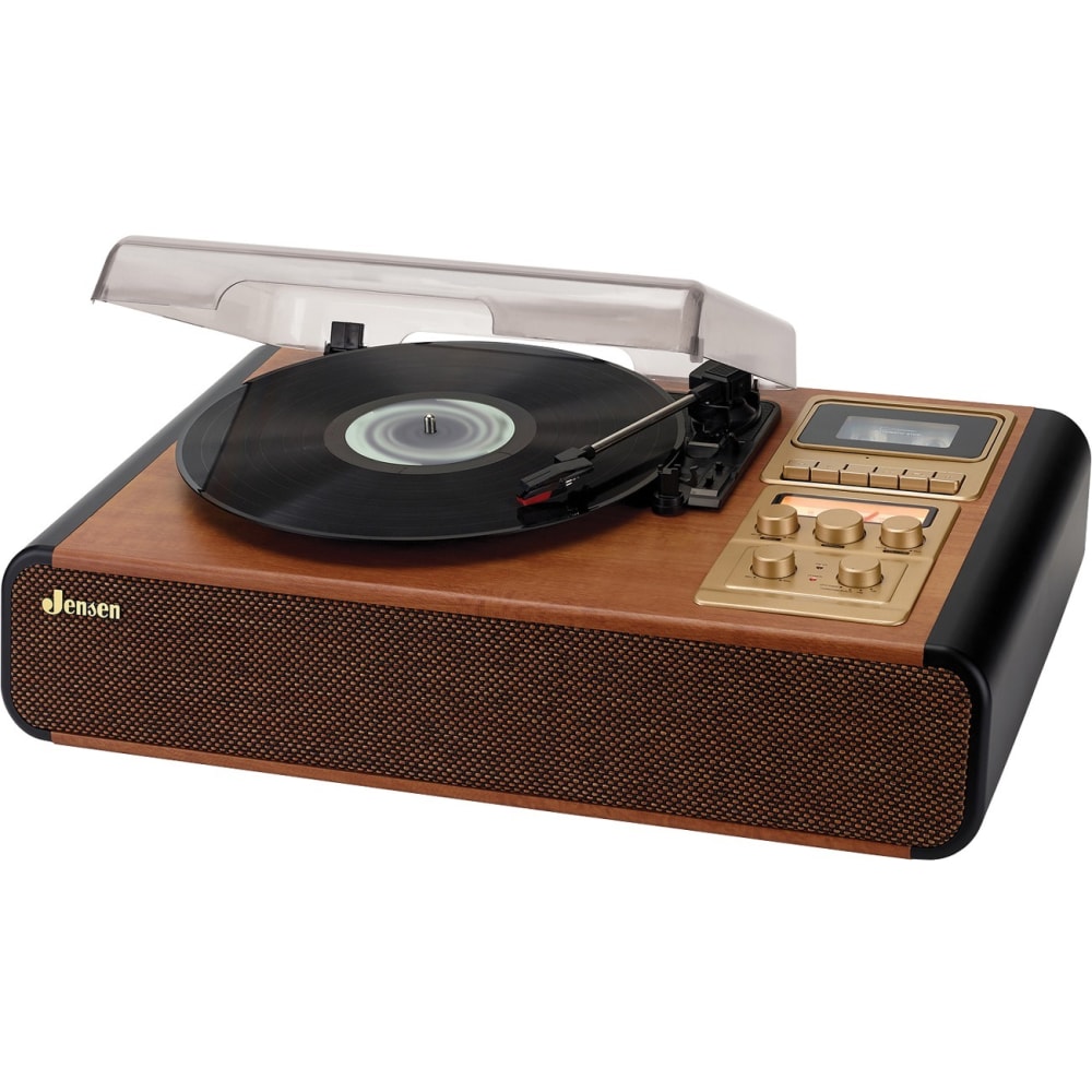 JENSEN 3-Speed Stereo Turntable with Cassette Player/Recorder and AM/FM Stereo Radio - Belt Drive - 33.33, 45, 78 rpm - JTA385 MPN:JTA-385