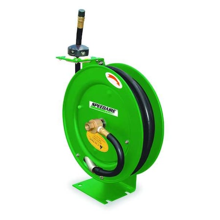 Spring Return Hose Reel, 1/4 in Hose Diameter, 50 ft Length, 300 psi Max. Pressure, Brass, Green MPN:2CUA3