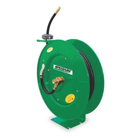 Spring Return Hose Reel, 3/8 in Hose Diameter, 100 ft Length, 300 psi Max. Pressure, Brass, Green MPN:2CUB6