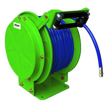 Spring Return Hose Reel, 3/8 in Hose Diameter, 50 ft Length, 300 psi Max. Pressure, Steel, Green MPN:31XG65