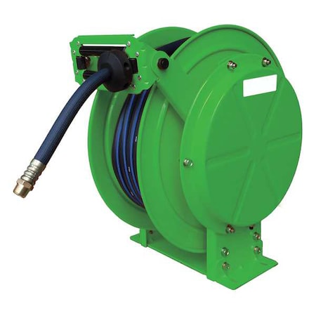 Spring Return Hose Reel, 3/4 in Hose Diameter, 50 ft Length, 250 psi Max. Pressure, Brass, Green MPN:31XG67