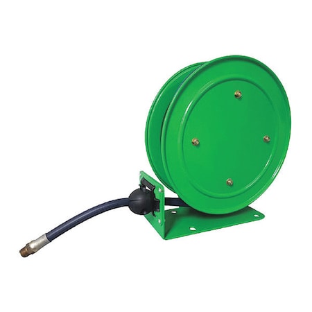 Spring Return Hose Reel, 1/4 in Hose Diameter, 25 ft Length, 300 psi Max. Pressure, Brass, Green MPN:437J24