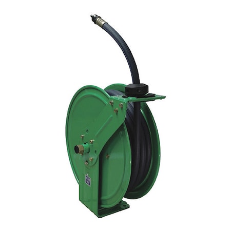 Spring Return Hose Reel, 1/4 in Hose Diameter, 25 ft Length, 300 psi Max. Pressure, Brass, Green MPN:437J25