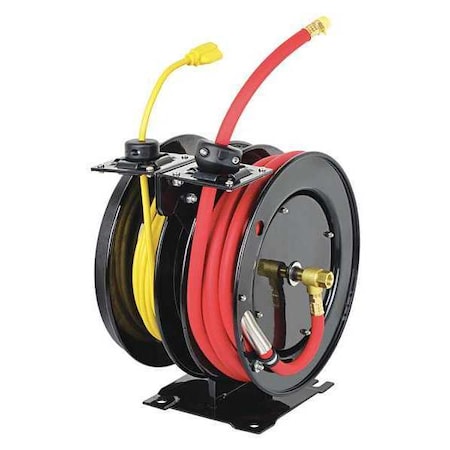 Dual Hose Reel, Spring, 3/8 in MNPT, 25 ft MPN:45UZ55