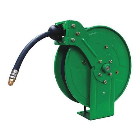 Spring Return Hose Reel, 3/8 in Hose Diameter, 50 ft Length, 300 psi Max. Pressure, Brass, Green MPN:49AE04
