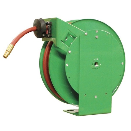 Spring Return Hose Reel, 3/8 in Hose Diameter, 50 ft Length, 300 psi Max. Pressure, Brass, Green MPN:4UKX5