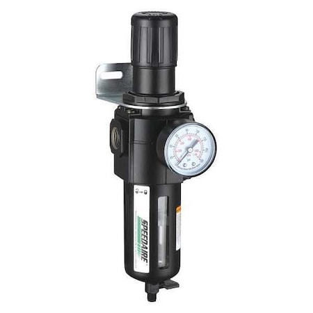 Filter-Regulator, 1/2 in NPT, 212 cfm, 40 micron, 5 psi to 150 psi, Manual Drain MPN:4ZL01