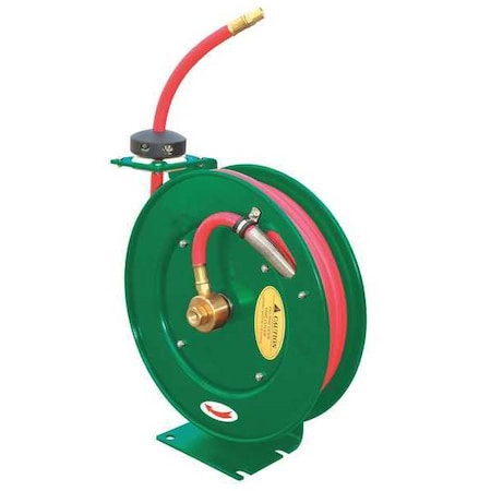 Spring Return Hose Reel, 3/8 in Hose Diameter, 35 ft Length, 300 psi Max. Pressure, Brass, Green MPN:6WA70