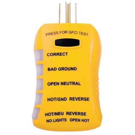 Receptacle Tester with GFCI, 125VAC, LED MPN:HGT6520