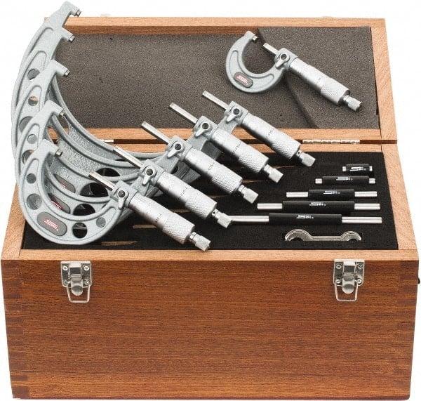 Mechanical Outside Micrometer Set: 6 Pc, 0 to 6