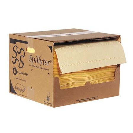 Sorbent Pad, 44 gal, 16 in x 18 in, Harsh Chemicals, Yellow, 200 PK MPN:S2-70